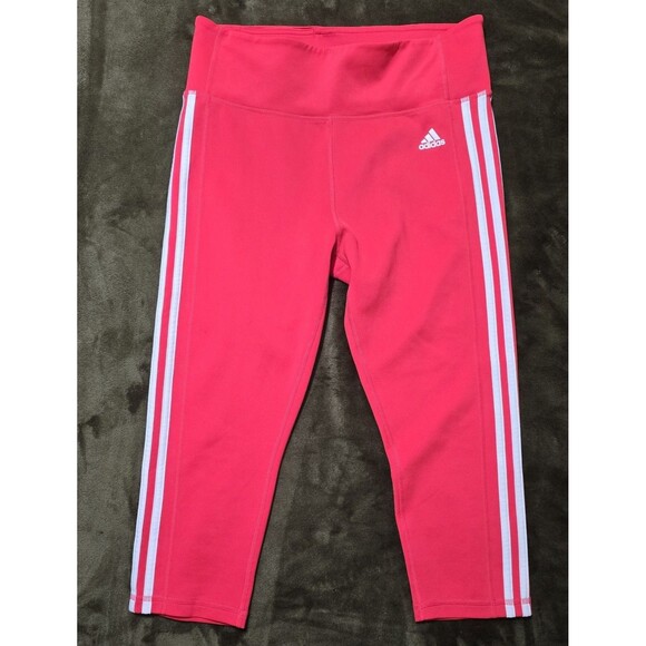 Women's Adidas Pants Capris Cropped Stripes Red White Athletic Poly Large - Picture 1 of 6